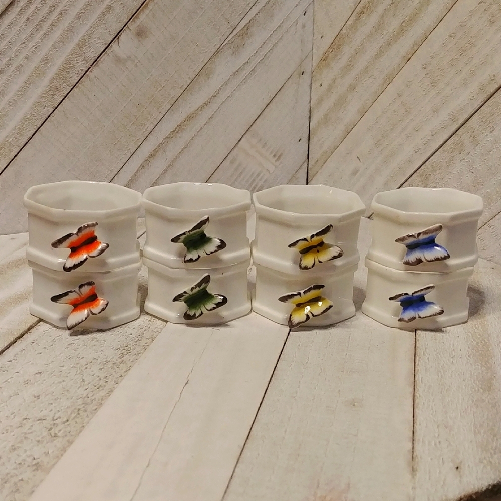 Vintage Bone China Butterfly Napkin Rings Set Of 8
